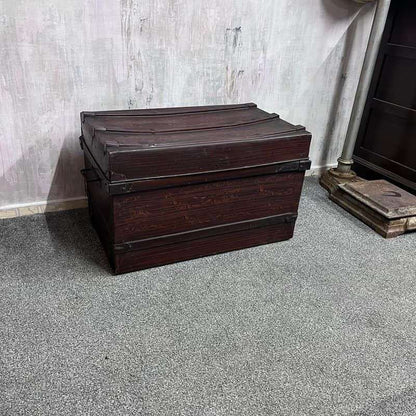 Vintage Metal Large Tin Trunk Side Handles Wood Grain Effect