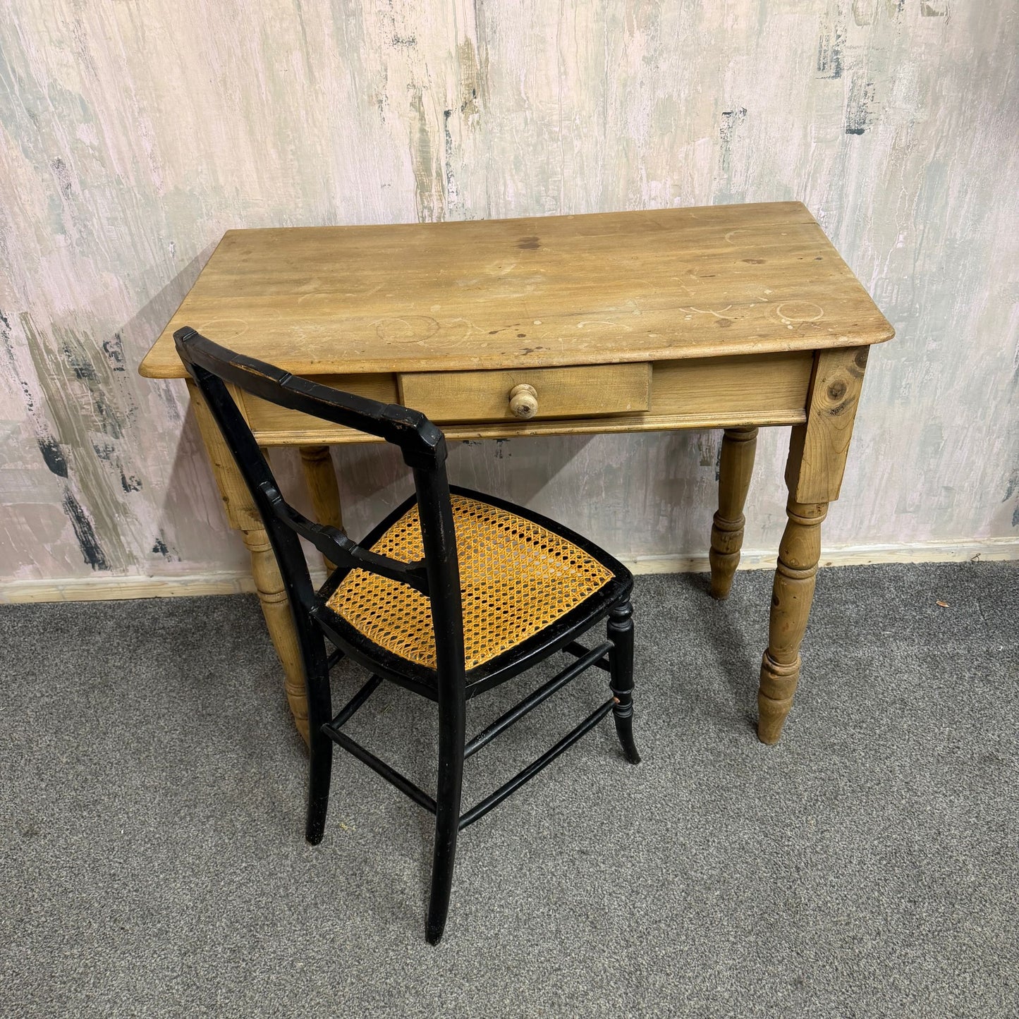 Early 20thC Beech Writing Desk Console Table Single Drawer Turned Legs
