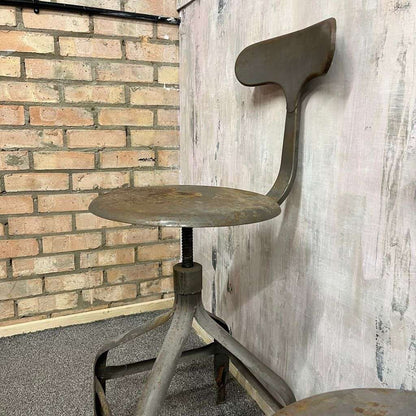 Pair Vintage Industrial Metal Chairs Adjustable Seat Height Office Great Patina