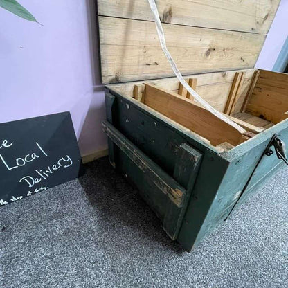 Vintage Large Wooden Trunk Toolbox Hinged Lid with Catches Coffee Side Table