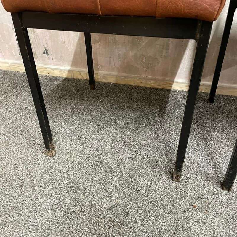 Pair Retro Godfrey Syrett Office Dining Chairs Faux Leather Black Metal Legs