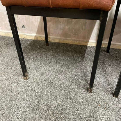 Pair Retro Godfrey Syrett Office Dining Chairs Faux Leather Black Metal Legs