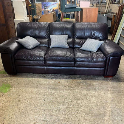3 Seater Leather Sofa Dark Chocolate Colour Wide Arms PreLoved