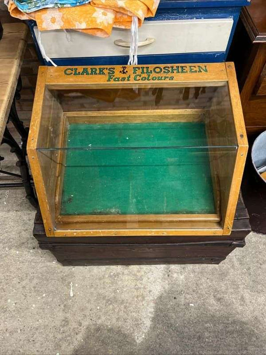 Vintage Anchor Clarks Filosheen Glass Fronted Retail Display Cabinet Single Draw