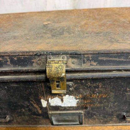 Vintage Solicitors Black Metal Deed Chest Side Handles Side Coffee Table Toys