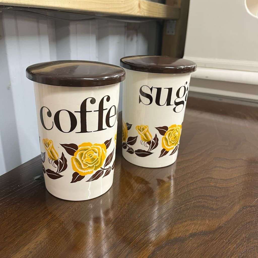 Vintage Crown Devon Coffee &amp; Sugar Ceramic Canisters Kitchen Storage