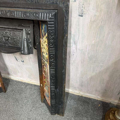 Vintage Cast Iron Tiled Fire Surround Floral Pattern Ornate Design Heavy