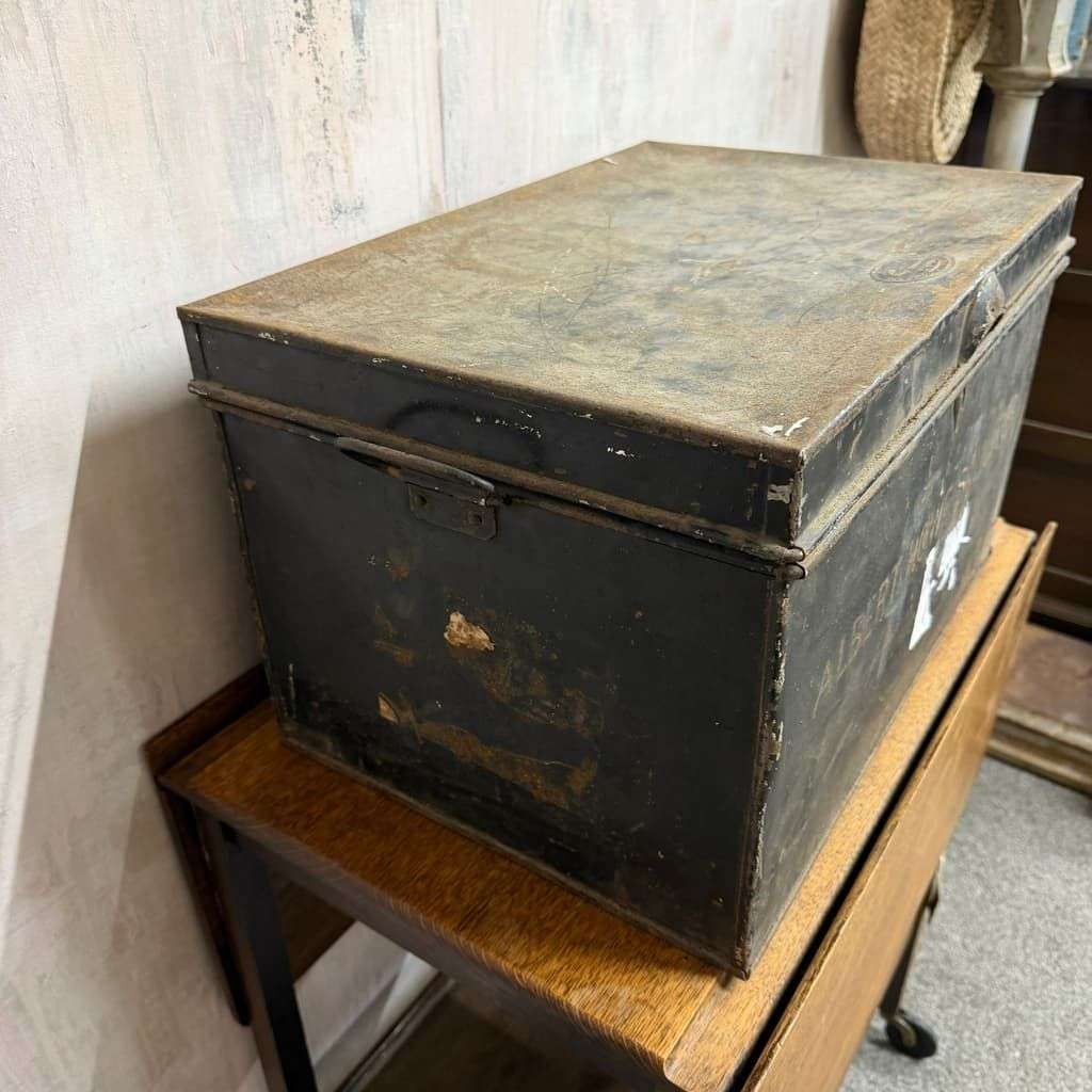 Vintage Solicitors Black Metal Deed Chest Side Handles Side Coffee Table Toys