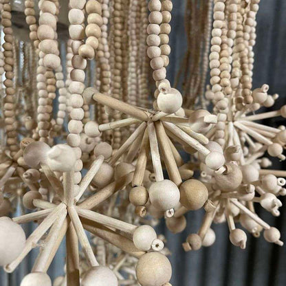 Anthropologie Cream Wooden Beaded Star Pendant Chandelier Light Fitting