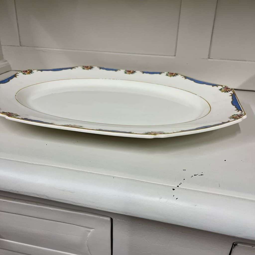 Floral &amp; Gold Oval Shaped Ceramic Platter Ivory Ware Made In England