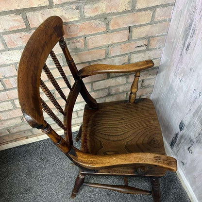Antique 20thC Wooden Carver ArmChair Ornate Beaded Back Turned Legs