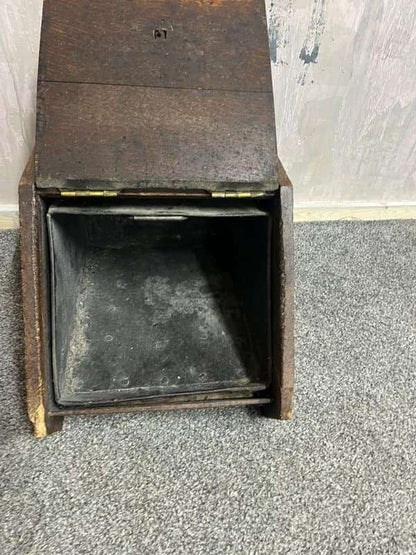 Vintage Wood &amp; Brass Coal Scuttle Handle Lift Up Lid Ornate