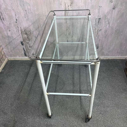 Vintage Metal Glass Medical 2 Tier Trolley Wheels Drinks Trolley Hospitality