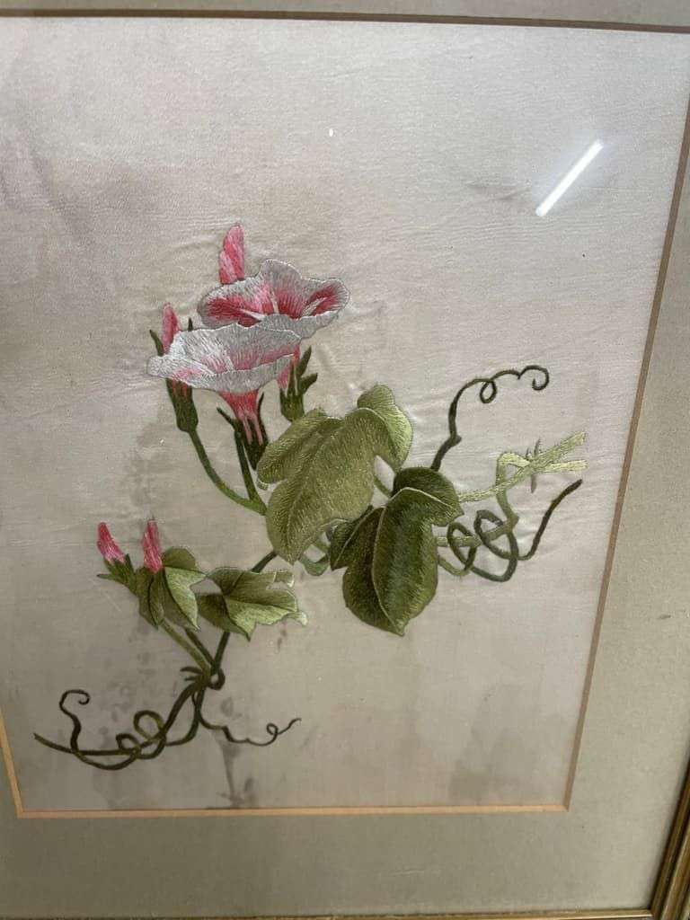 Set of Three Framed Silk Floral Tapestries