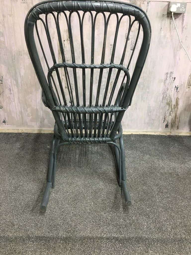 Painted Cane &amp; Bamboo Rocking Chair With Arms Foot Rest Farrow &amp; Ball Downpipe