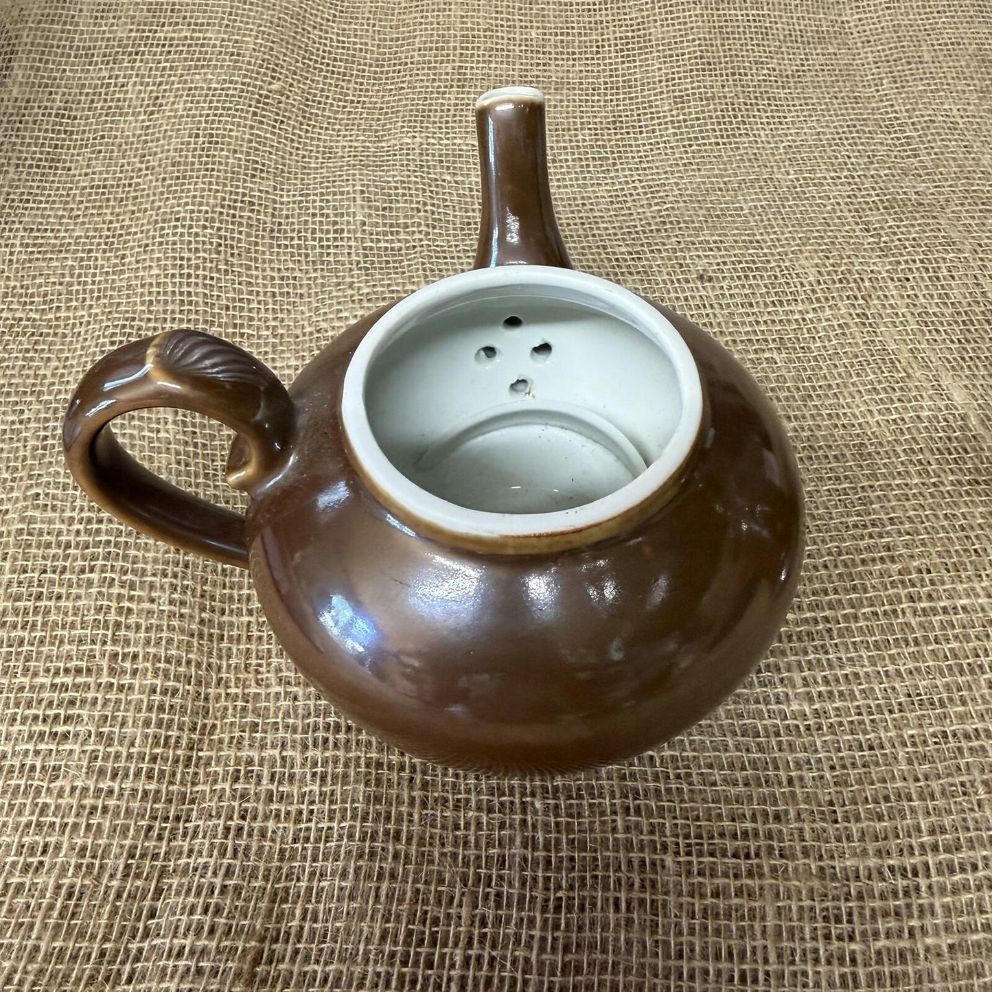 Vintage 1960s Pillivuyt French Drip Coffee Pot Glazed Brown Lustre Side Spout