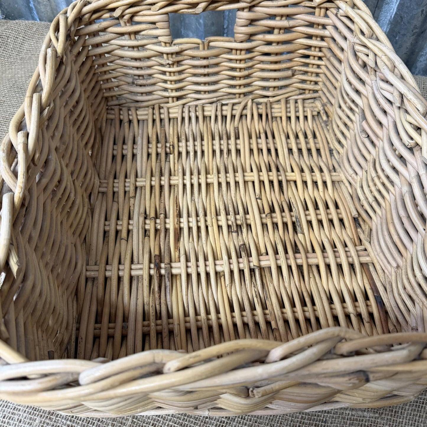 Rectangular Deep Wicker Storage Basket With Internal Handles