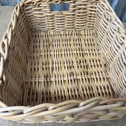 Rectangular Deep Wicker Storage Basket With Internal Handles