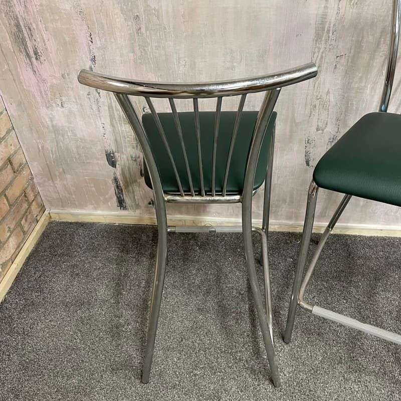Pair Nowy Styl Green High Bar Stools Breakout Stool Faux Leather Chrome Frame