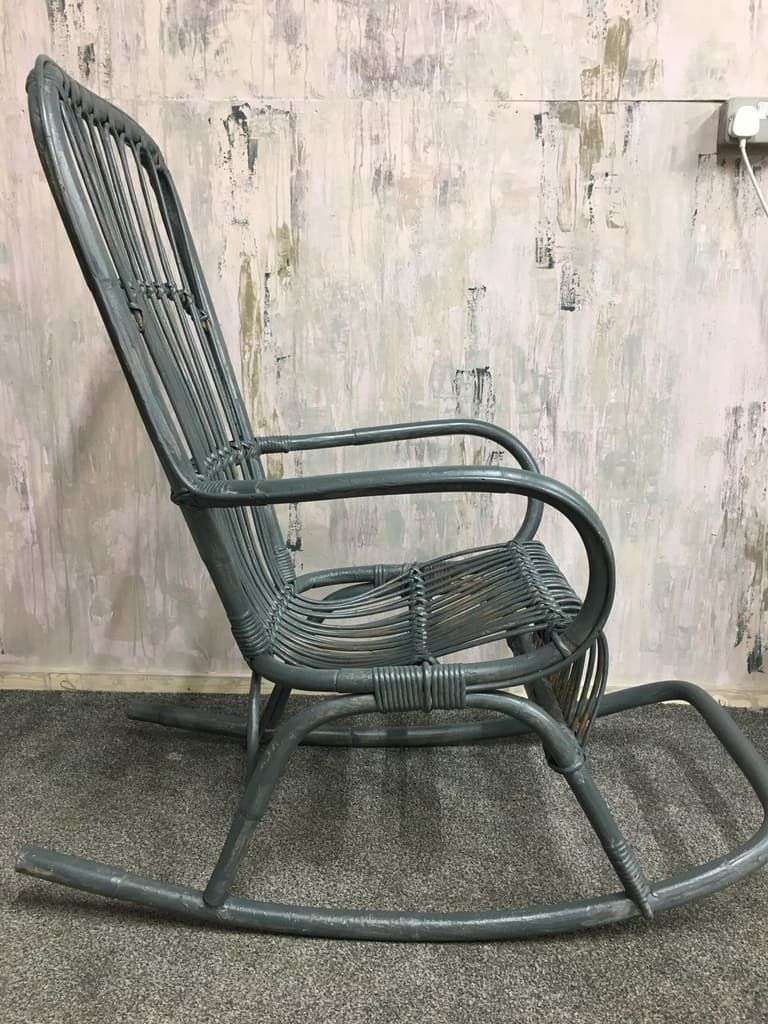 Painted Cane &amp; Bamboo Rocking Chair With Arms Foot Rest Farrow &amp; Ball Downpipe