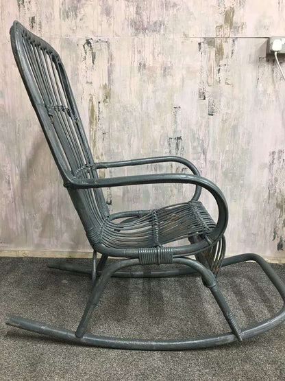 Painted Cane &amp; Bamboo Rocking Chair With Arms Foot Rest Farrow &amp; Ball Downpipe