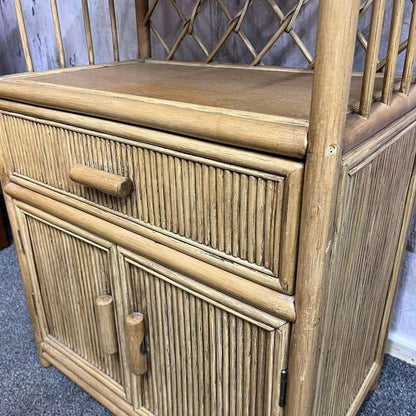Vintage Bamboo Arched Shelving Unit Drawer Double Cupboard Lattice Back