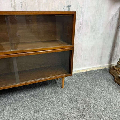 Pair Mid Century Herbert E Gibbs Glazed Low Bookcases Tapered Legs