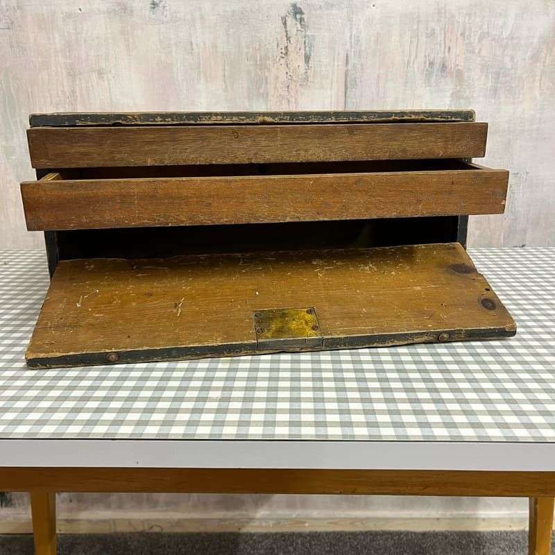 Vintage Painted Carpenters Drawer Tool Box 2 Trays No Key Great Patina