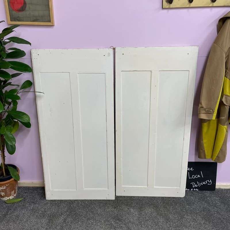 Vintage Pair Painted Wooden Doors Panels Wall Hanging Hospitality Retail