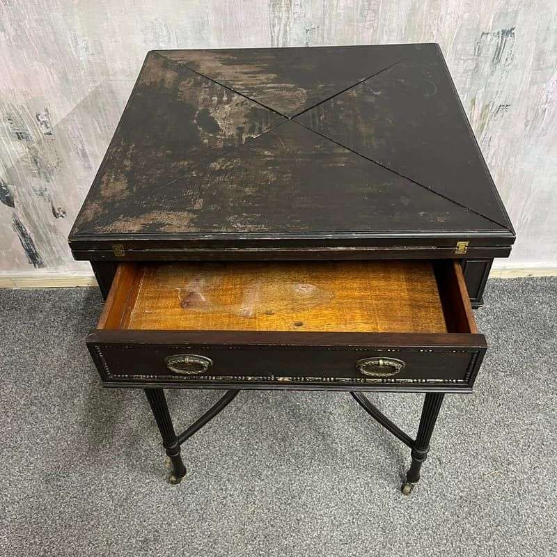 Antique Edwardian Envelope Card Table Felt Top Single Drawer Castors