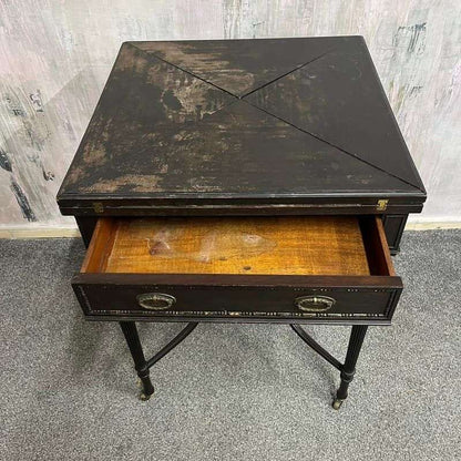 Antique Edwardian Envelope Card Table Felt Top Single Drawer Castors