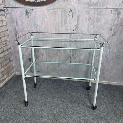 Vintage Metal Glass Medical 2 Tier Trolley Wheels Drinks Trolley Hospitality