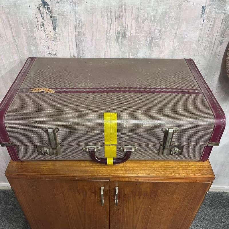 Vintage Suitcase Burgundy Trim And Handle Luggage Prop Retail