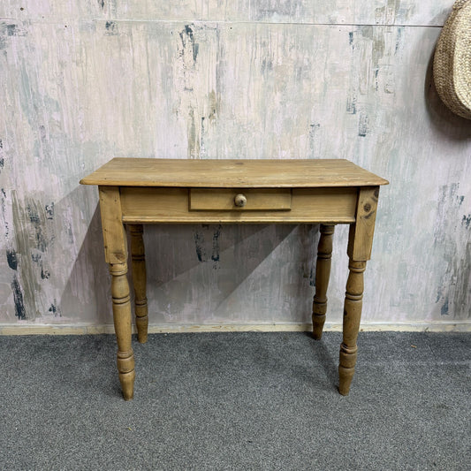 Early 20thC Beech Writing Desk Console Table Single Drawer Turned Legs