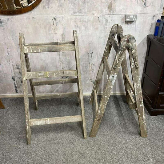 Vintage Pair Low Decorators Wooden Trestles Great Patina Solid Retail