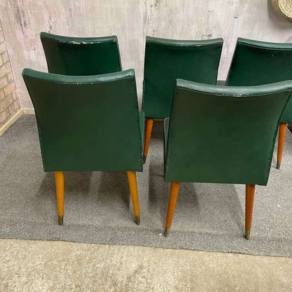 5x Vintage Retro Dining Chairs Faux Leather Tapered Teak Legs Brass Caps