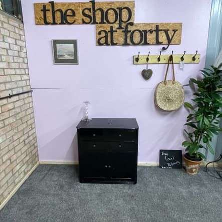 Simple Rustic Black Painted Wooden Cabinet Two Drawers Double Cupboard
