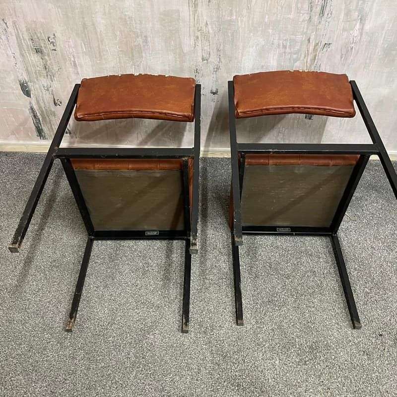Pair Retro Godfrey Syrett Office Dining Chairs Faux Leather Black Metal Legs