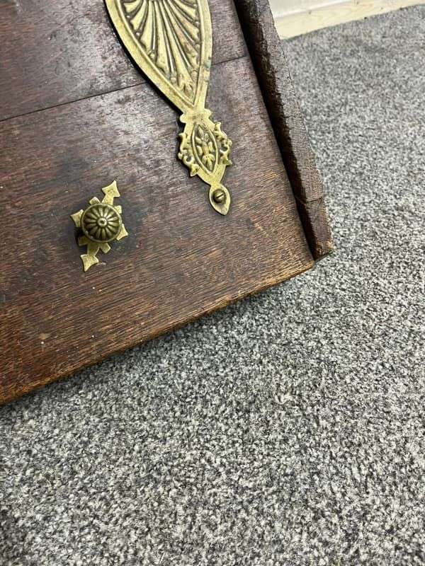 Vintage Wood &amp; Brass Coal Scuttle Handle Lift Up Lid Ornate