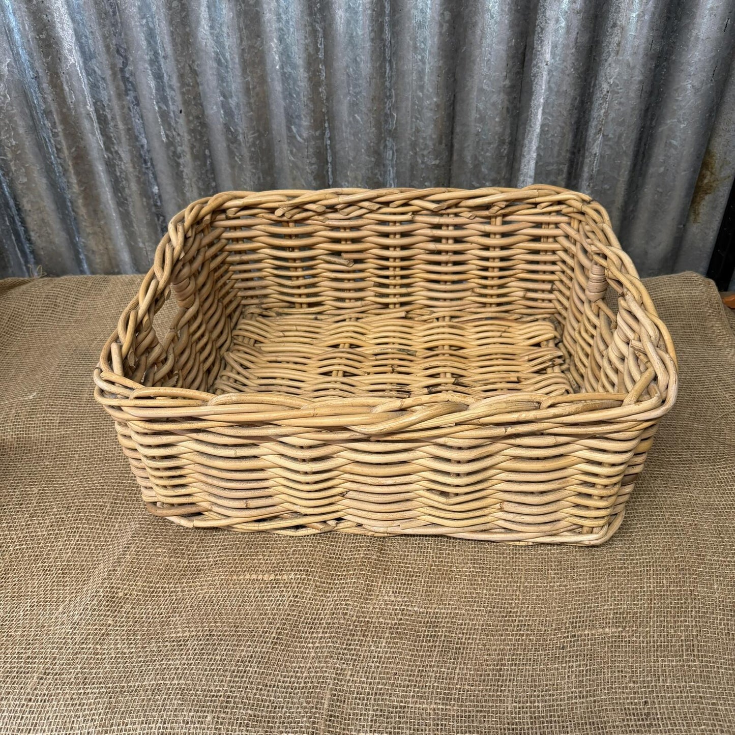 Rectangular Deep Wicker Storage Basket With Internal Handles