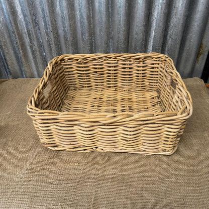 Rectangular Deep Wicker Storage Basket With Internal Handles
