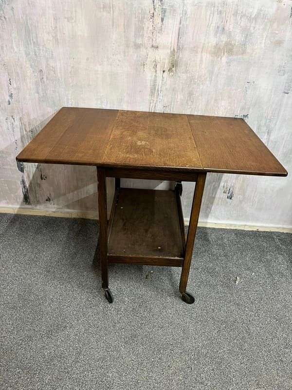Vintage Oak Tea Trolley Shelf Under On Castors 2 Leafs