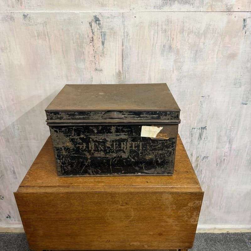 Vintage Solicitors Black Metal Deed Chest Side Handles Side Coffee Table Toys