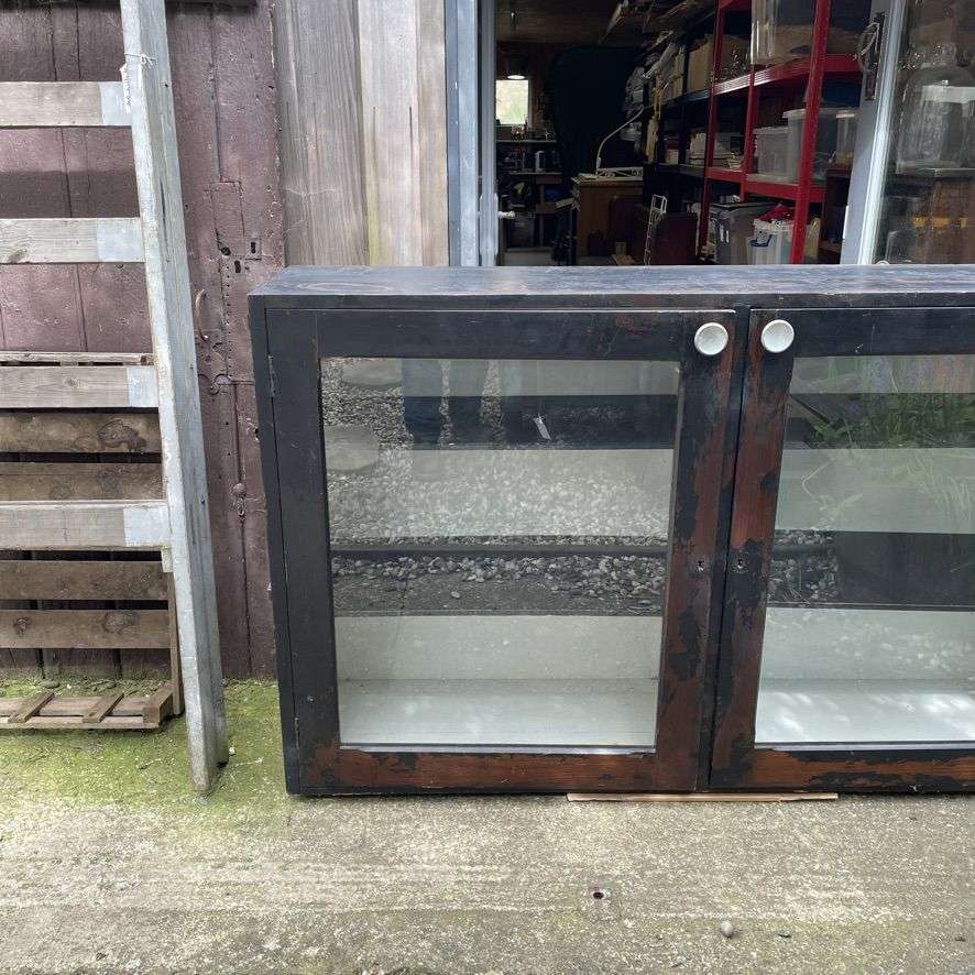 Vintage Rustic Glazed Double Shop Counter Cabinet Shelves Hospitality Retail