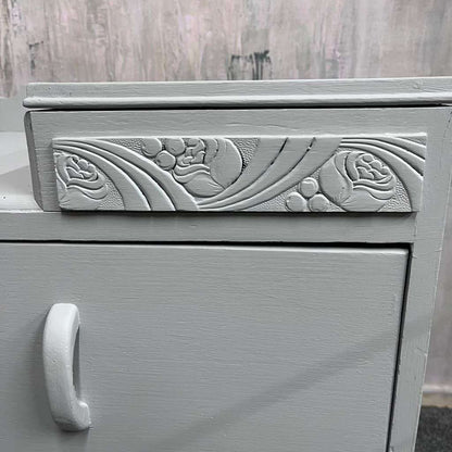 1950s Painted Dark Wood Dressing Table With 2 Drawers Pale Grey
