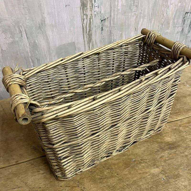 Cane Magazine Rack Bamboo Handles Internal Divide Storage