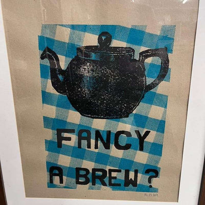 Pair Dark Framed Prints Mr PS 2009 Coffee Shop Tea Room Teapot Cup &amp; Saucer