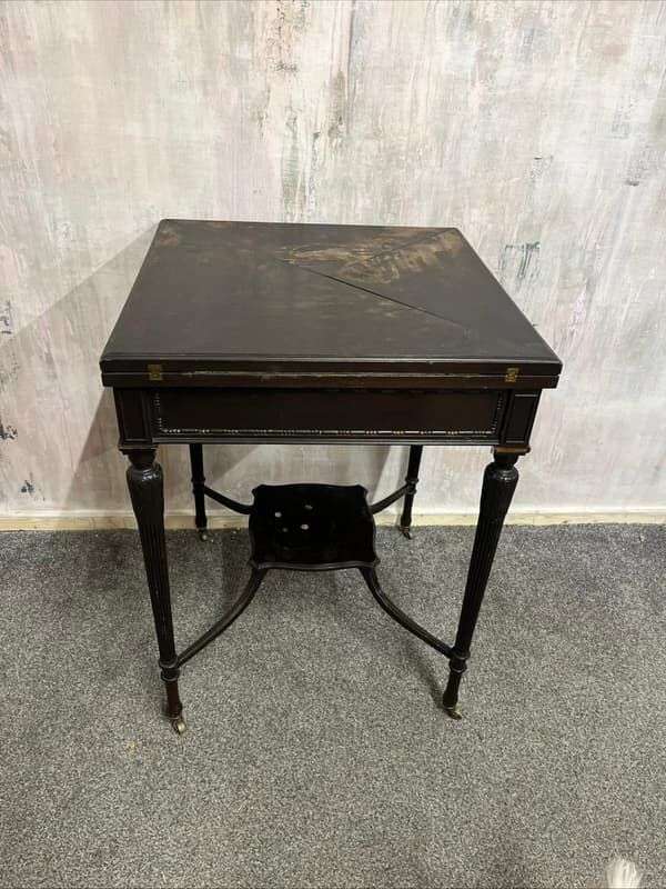 Antique Edwardian Envelope Card Table Felt Top Single Drawer Castors