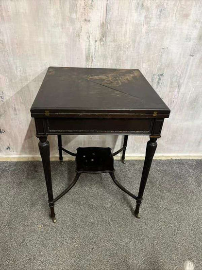 Antique Edwardian Envelope Card Table Felt Top Single Drawer Castors