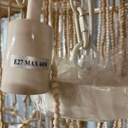 Anthropologie Cream Wooden Beaded Star Pendant Chandelier Light Fitting